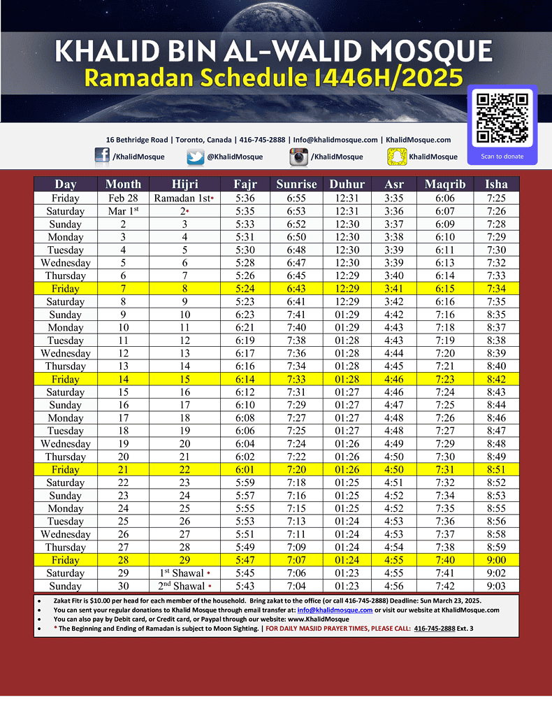 Ramadan Schedule 2025